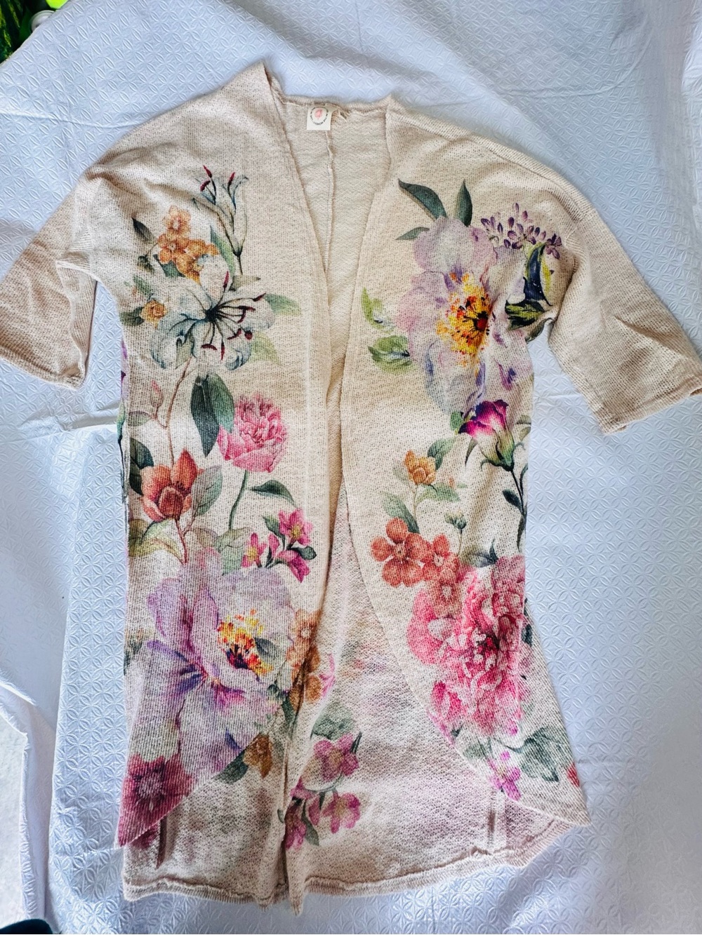 Floral Cream Open-Front Cardigan Sweater - Picture 5 of 11